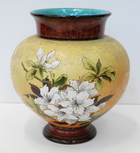 Lot 351 - Late 1800s Doulton Lambeth Faience Pedestal Vase Chine w Hand Painted