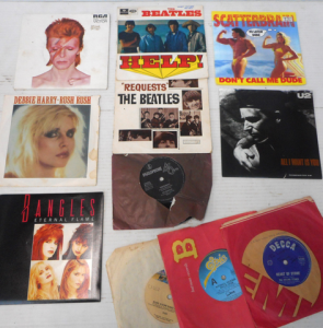 Group 45rpm Vinyl singles and EPs, incl Bowie, Scatterbrain, Beatles, Debbie Har
