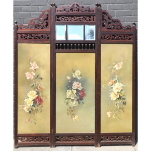Lot 2 - Vintage Edwardian 3 x Fold Screen - featuring Large unsigned Hand painte
