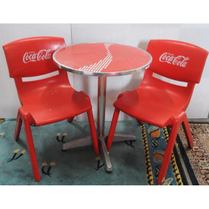 Lot 7 - 3 x Pces Outdoor Coca-Cola Furniture - 2 x Chairs & Table