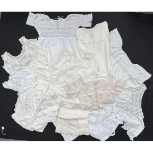 Lot 16 - 11 x c1900 hand worked clothing - 6 ladies white cotton and silk nighti