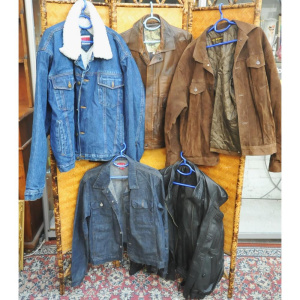 Lot 22 - 5 x Leather & Denim Mens Jackets incl Wool Lined Denim jacket, Brow