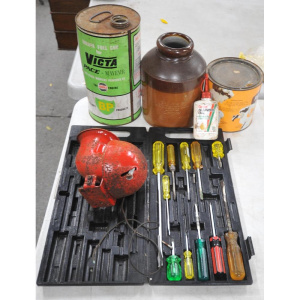 Lot 27 - Group Lot of Assorted Items incl Taddy Tobacco Jar, Screwdriver Set, Vi