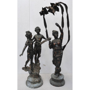 Lot 38 - 2 x Cast Metal Outdoor Figural Statues incl Three Head Lamp w A Figure