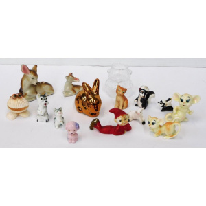 Lot 54 - Group lot Miniature Figures inc ceramic - gnome, comical skunks, Bambi,