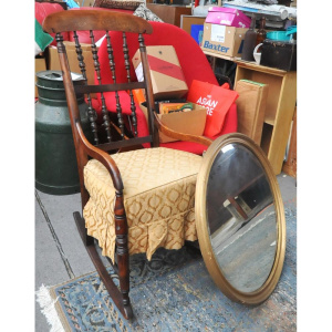 Lot 67 - 2 x pieces inc Vintage 1930's Rocking Chair with Bobbin-Turned Back, Br