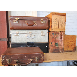 Lot 76 - Group lot - Old Suitcases & packing crates incl Strengthened Leathe