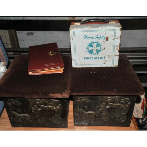 Lot 79 - Pair of Brass Fireboxes w Raised Decoration, Metal First Aid Home Safet