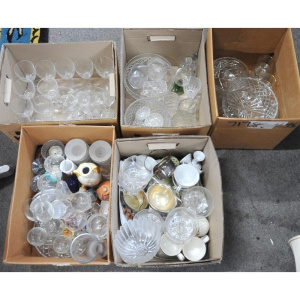 Lot 91 - 5 x Boxes of Assorted Ceramics, Crystal & Glassware incl Drinking G
