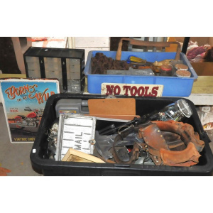Lot 96 - 2 x Boxes of Assorted Tools & Hardware incl Brackets, Jars of Nails