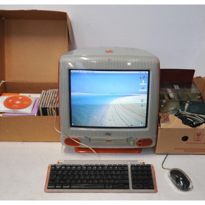 Lot 124 - 1998 G3 Tangerine Orange Apple MAC Computer w Box of Manuals, Software