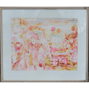 Lot 164 - Gina Peck (1957 - ) Framed Watercolour - Children Playing Outside - Un