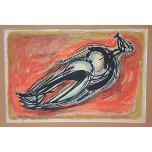Lot 171 - Teisutis Zikaras (1922-1991) Mounted Watercolour - Reclining Figure -