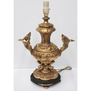 Lot 193 - Heavy gilded metal Classical Lamp featuring Swans in Flight either sid