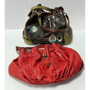 Lot 195 - 2 x leather bags - brownkhaki Spencer & Rutherford with applique &