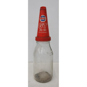Lot 207 - Vintage One Litre Glass Oil Bottle w Vintage Plastic Ampol GT2030 SD A