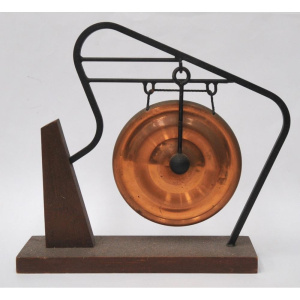 Lot 209 - Small Mid Century Modern Gong - Copper Gong in stylish shaped metal fr
