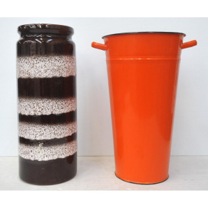 Lot 217 - 2 x Pces Vintage West German Vase & Orange Enamelled Umbrella Hold