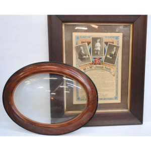 Lot 223 - 2 x pieces - Old framed hpainted Presentation to Mr & Mrs Joseph S
