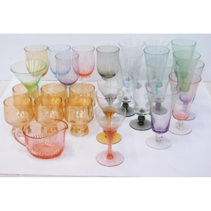 Lot 233 - Group lot vintage coloured glass Stemware - Wine glasses, tumblers, Pe