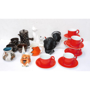 Lot 235 - Group lot of Mid Century Ceramics inc Brown Polka dot part Coffee Set,