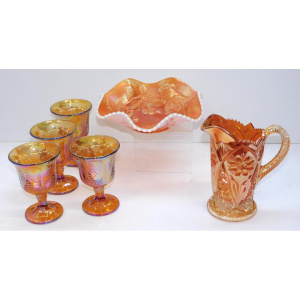 Lot 237 - Group lot of Vintage Carnival glass inc Dugan Peach Opal Cherry Patter