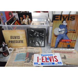Lot 238 - Large Group 2 x Boxes of Elvis items, incl Posters, Magazines, Books