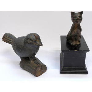 Lot 253 - 2 x pieces Vintage Cast Metal - Trinket box w Cast Brass Cat to Lid +