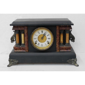 Lot 311 - Vintage Sessions Mantle Clock - Columns either side - claw metal feet