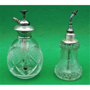 Lot 312 - 2 x Vintage Crystal & Silver Pump action perfume bottles inc Waist