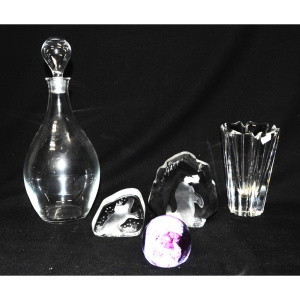 Lot 316 - 3 x Pces Vintage Glass - incl Marked Orrefors Decanter & Vase, and