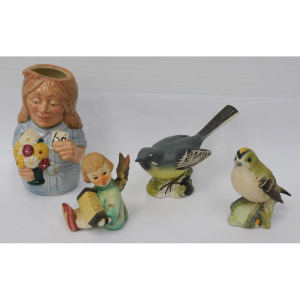 Lot 317 - 4 x Ceramic Vintage Figures incl Beswick Birds - Grey Wagtail No 1041,
