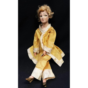 Lot 323 - 1930s French Boudoir doll - bisque limbs, paper mache head with handpa