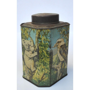 Lot 330 - Vintage Bushells Tea of Flavour 1Lb Tin w Raised Decoration of Austral