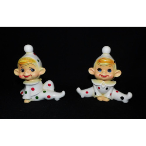 Lot 340 - Pair Kitsch Japanese ceramic Pixies figures in Polka Dot Costumes 13c
