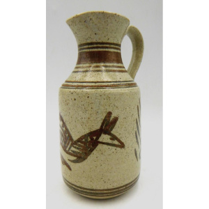 Lot 347 - Barambah Australian Aboriginal Pottery jug - grey glaze with hand pai
