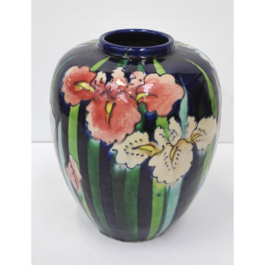 Lot 350 - Vintage c1920-30s Awaji Japanese Art Pottery Vase - Tube lined Iris de