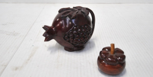 2 x Carved Oriental Items incl Carved Wooden Pomegranite & Small Wooden Frui