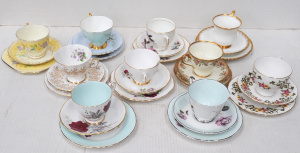 10 x vintage Pretty English china Trios - Royal Albert, Salisbury, Tuscan, etc -