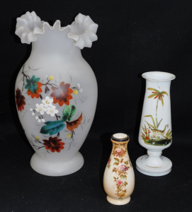 Group lot - Victorian & Edwardian items - Large Vic Glass Vase w Hpainted Fl