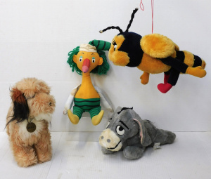4 vintage Plush toys - TV & Film related inc Mr Squiggle, Eeyore, Benji and