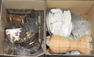 2 x Boxes - Mixed items - Heaps Craft Ribbons, wool, Cut Crystal & Glassware