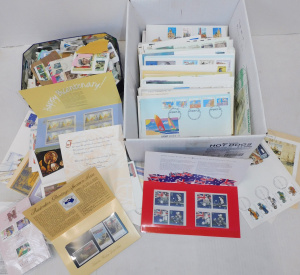 Box lot of philatelic items inc 1980 - 90s First Day covers, Stamp Packks &