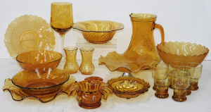Group lot of Amber Glass inc Davidson small vase Flower frog, Art Deco Bowl, Le