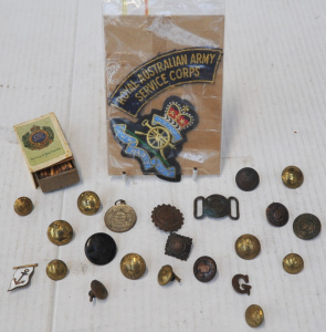 Small Lot of Vintage Military Items incl Australian Military Forces Buttons, Art