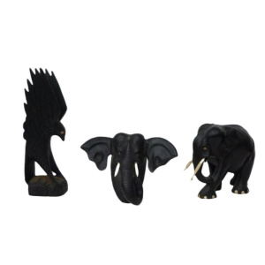 3 x pieces vintage Carved Wooden Animals - 2 x Ebony Elephants incl Wall MOuntab