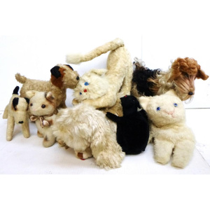 Group lot of vintage Soft Toy Cats & Dogs inc, pyjama cases, terriers, poodl
