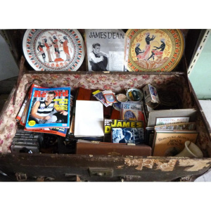 Large vintage Travelling Trunk & Contents - heaps Footy Records, packaged Se