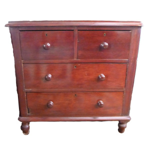 Small Victorian stained Kauri Pine 4 Drawer Chest - 86cm H