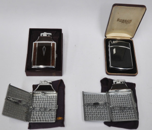 4 x Vintage Ronson Mastercase Cigarette Lighters & Cases w Art deco Designs